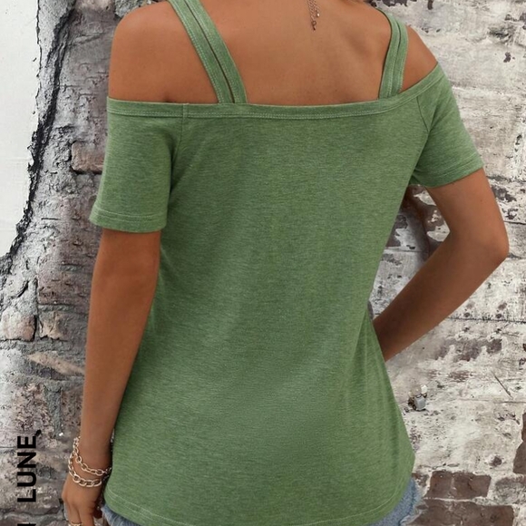 Green Cold Shoulder Top - Picture 2 of 6